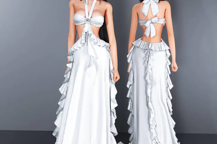 Wedding Cut-Out Ruffle Maxi Dress with bow