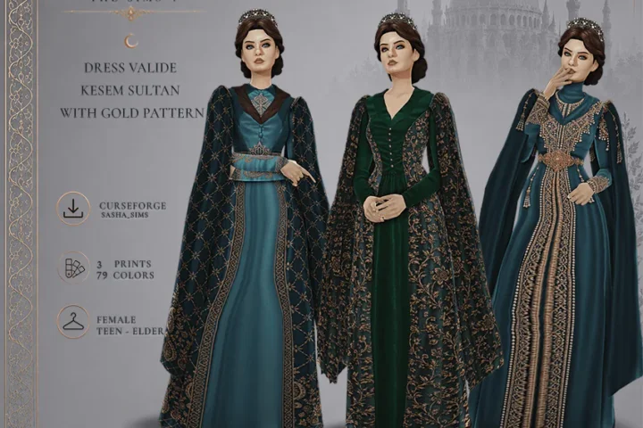 Medieval CC Dress Valide Kesem Sultan with Gold Pattern
