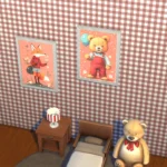 Paintings of dressed animals and a checkered walls