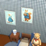 Paintings of dressed animals and a checkered walls