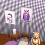 Paintings of dressed animals and a checkered walls