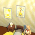 Paintings of dressed animals and a checkered walls