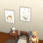 Paintings of dressed animals and a checkered walls