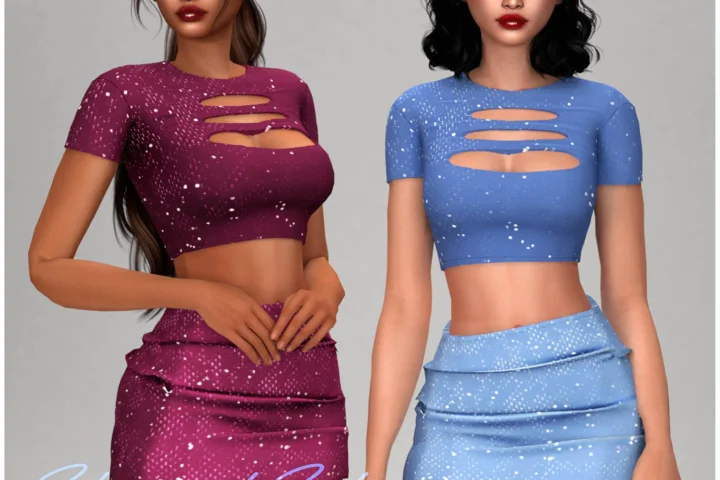 Layla - Short-sleeved top and ruched mini skirt (stardust set)