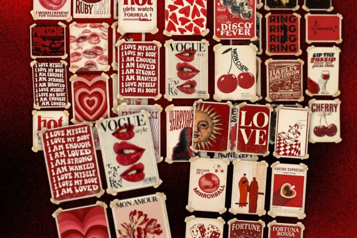 Red Cherry Kisses – Vintage Romance Poster Collection