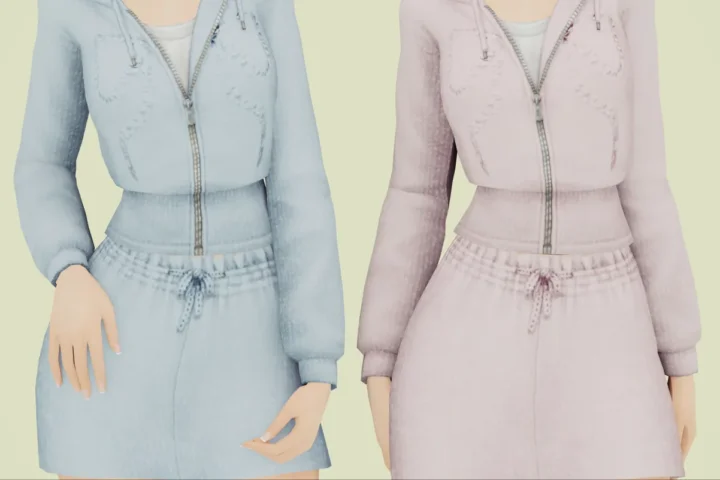 Bow Hoodie & Elastic Mini Skirt Set