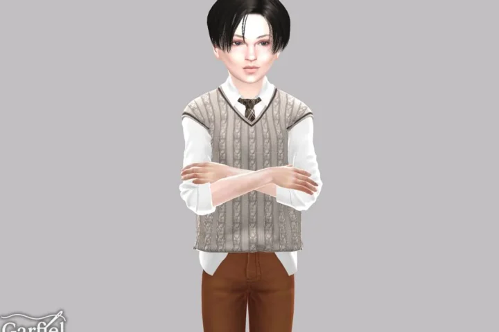 Child - Preppy cable knit vest with shirt and tie