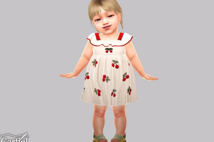 Infant - Playful cherry dress with scalloped ruffle collar