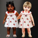 Infant - Playful cherry dress with scalloped ruffle collar