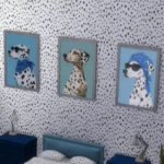 Dalmatian paintings, in all colors, wearing sunglasses and scarves