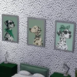 Dalmatian paintings, in all colors, wearing sunglasses and scarves