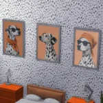Dalmatian paintings, in all colors, wearing sunglasses and scarves