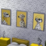 Dalmatian paintings, in all colors, wearing sunglasses and scarves