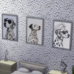 Dalmatian paintings, in all colors, wearing sunglasses and scarves