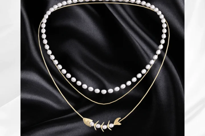 Gold Pearl fish layered necklace