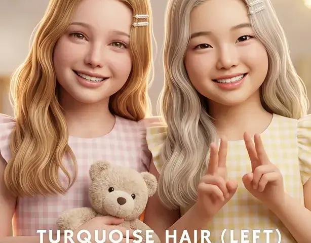 Прическа - Turquoise Hair LEFT - NO BANGS - KIDS