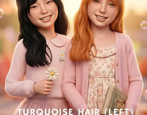 Прическа - Turquoise Hair LEFT - WITH BANGS - KIDS