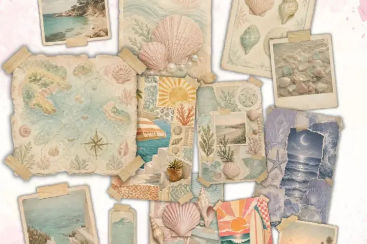 Beach Vibes – Coastal Collage Poster Collection