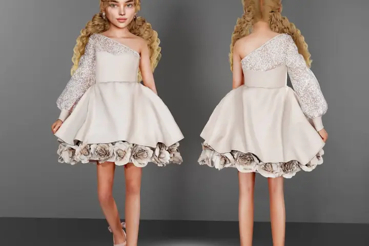 Child One-Shoulder Floral Mini Dress