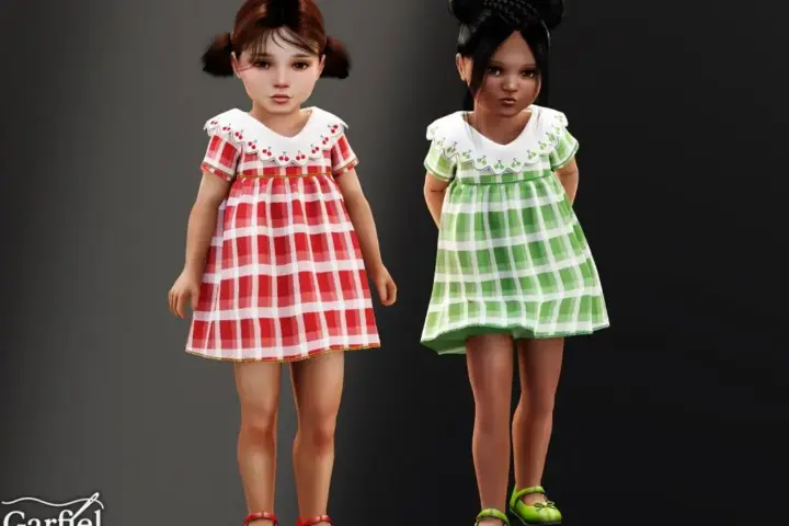 Toddler - Sweet plaid dress with cherry embroidered collar