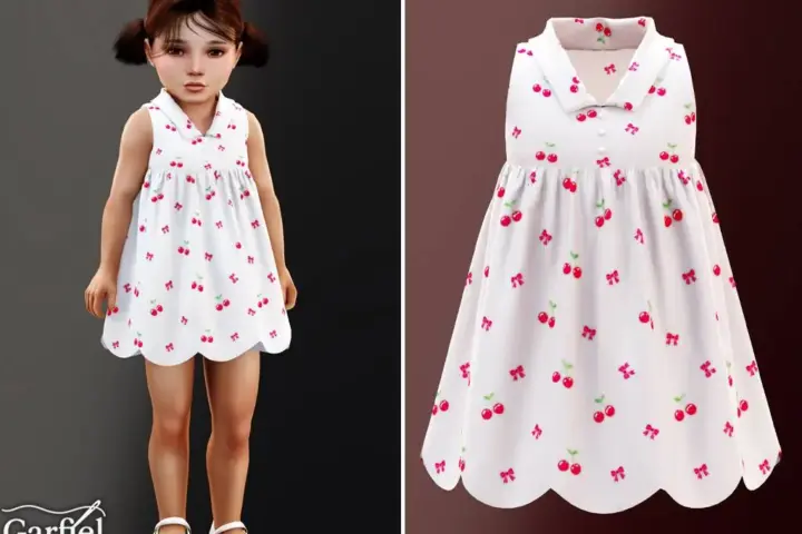 Toddler - Cherry print collared dress with scalloped hem