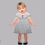 Infant - Soft grid print dress with scalloped yoke