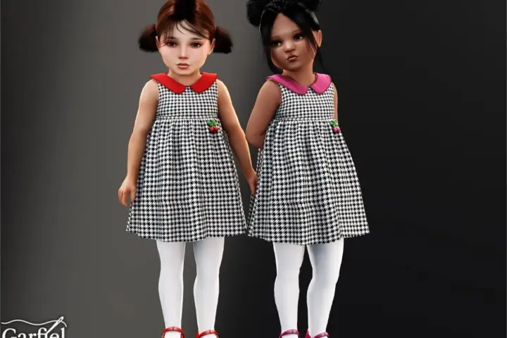 Toddler - Houndstooth swing dress with colorful Peter Pan collar