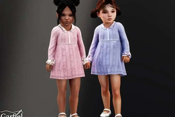 Toddler - Cable knit dress with floral collar accents
