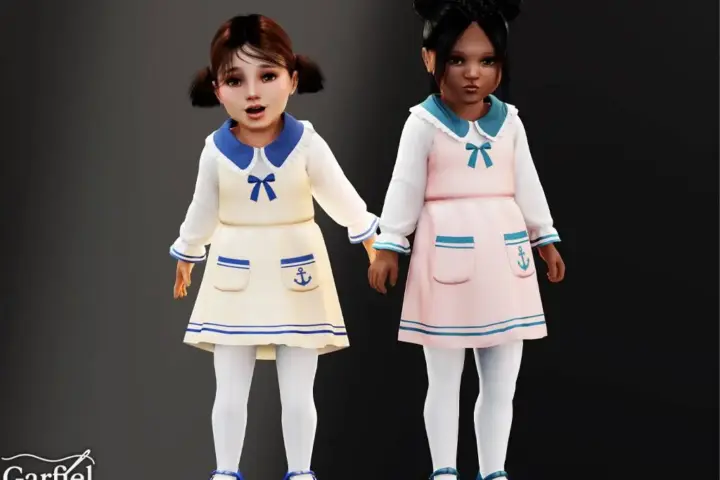 Toddler - Sailor-inspired dress with bow and anchor pockets