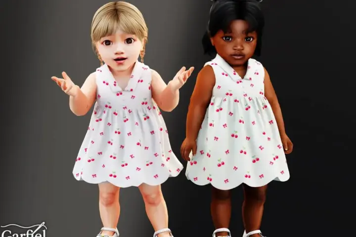 Infant - Sleeveless cherry dress with scalloped hem detail