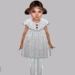 Toddler - Checked scallop trim dress with bold button detail