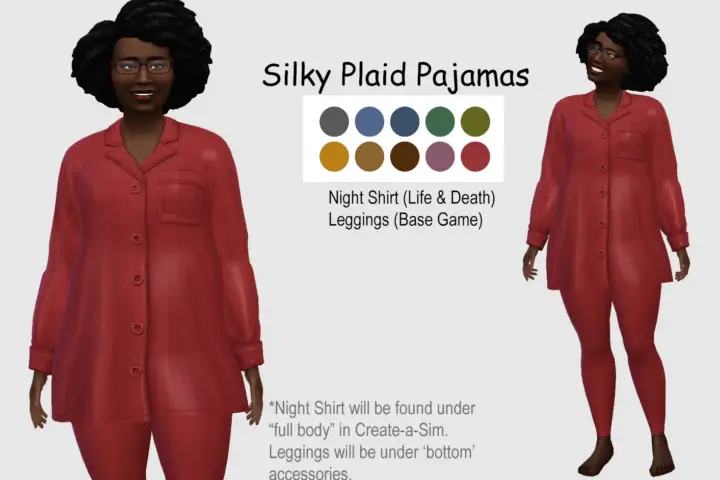 Silky Plaid Pajamas Night Shirt + matching pants (leggings)