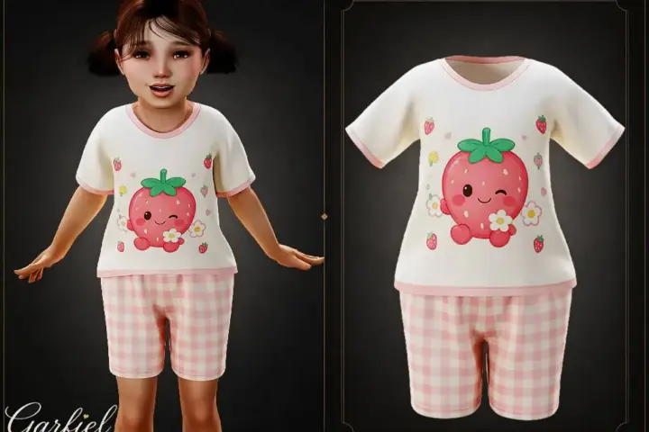 Toddler - Sweet strawberry pajama set with gingham shorts