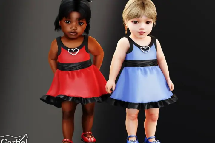 Infant - Satin party dress with pearl heart detail