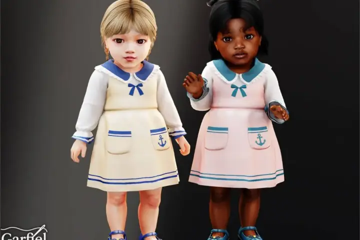 Infant - Soft nautical dress with anchor pocket details