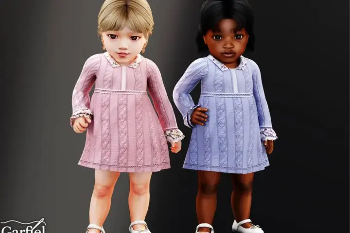 Infant - Cozy cable knit dress with floral trim accents