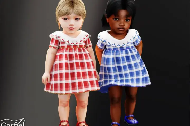Infant - Plaid baby dress with scalloped cherry collar