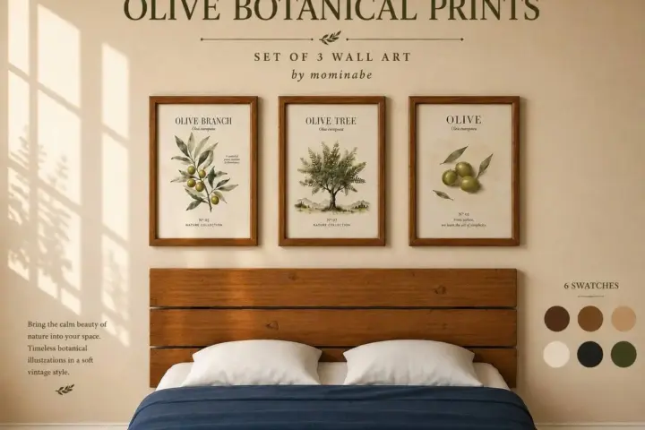 Olive Botanical Prints – Set of 3 Wall Art