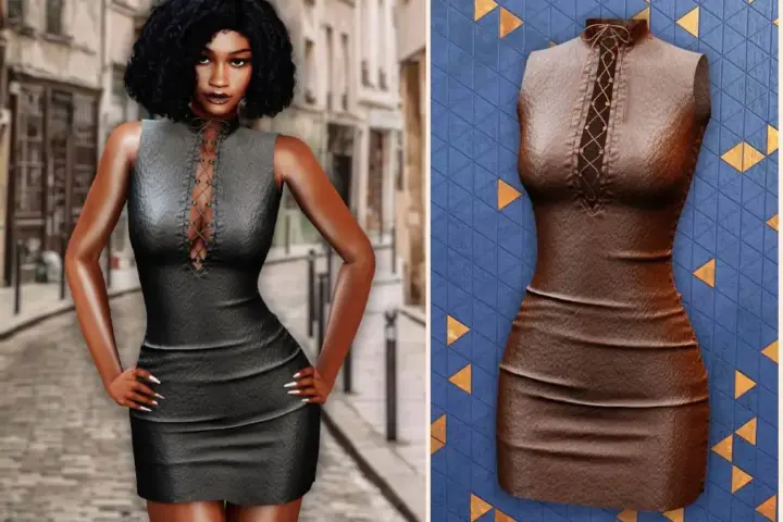 Laced leather bodycon dress