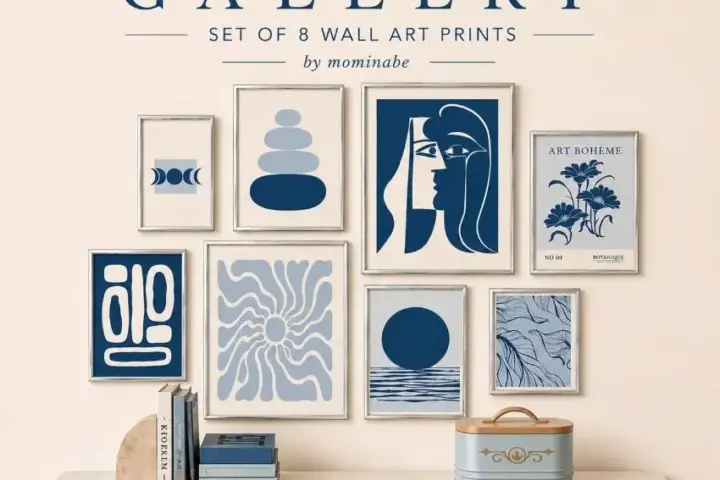 Blue Modernist Gallery – Set of 8 Wall Art Prints