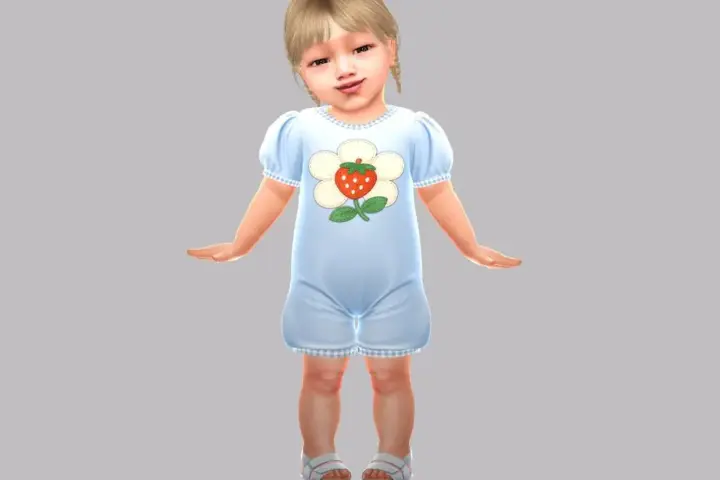 Infant - Cotton puff sleeve romper with strawberry daisy applique