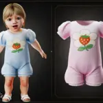 Infant - Cotton puff sleeve romper with strawberry daisy applique