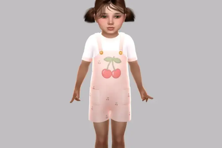 Toddler - Cotton cherry shortalls set with layered tee