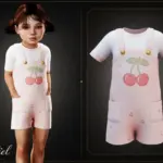 Toddler - Cotton cherry shortalls set with layered tee
