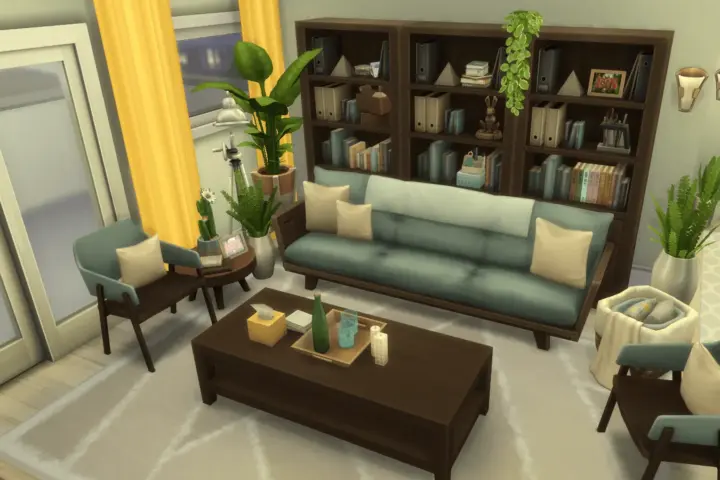 Dark Wood & Blue Living Room