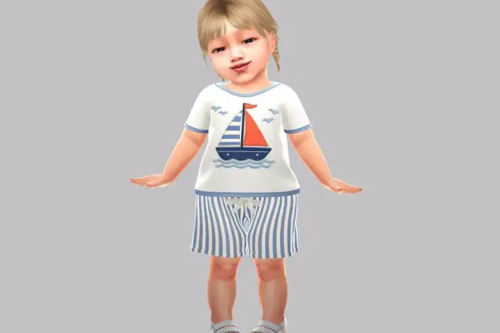 Infant - Cozy nautical outfit with lighthouse print and striped shorts