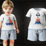Infant - Cozy nautical outfit with lighthouse print and striped shorts