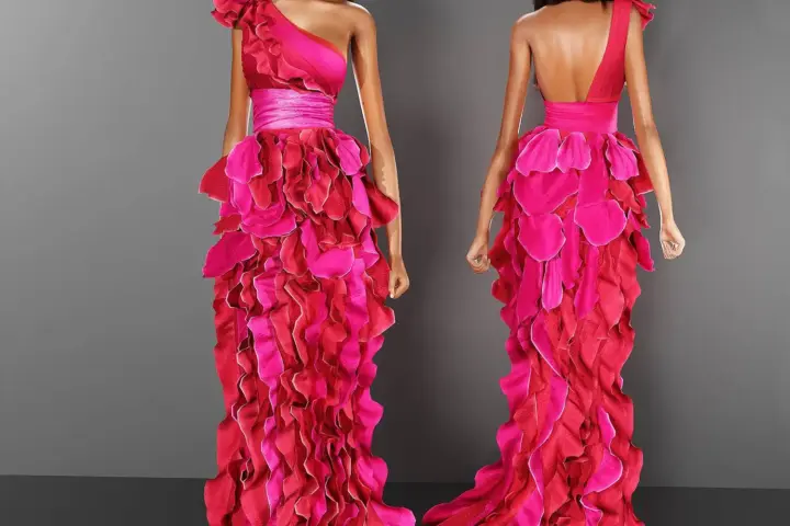 One shoulder Ruffled Organza Gown