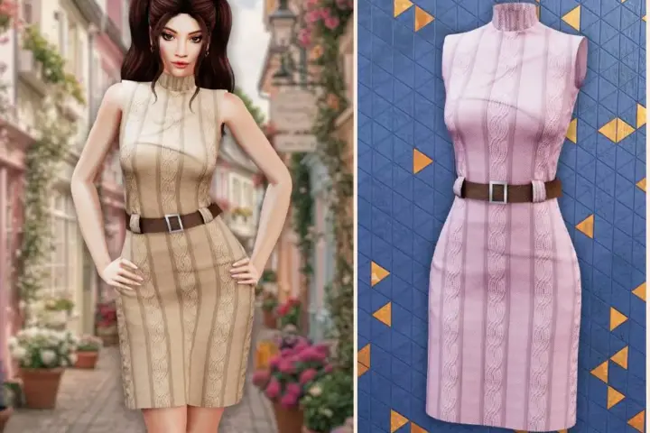 Cable knit belted dress
