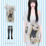 [charon&roqiqi]Off-shoulder long T-shirt_suit